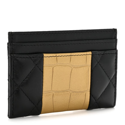 Chanel Lambskin Metallic Calfskin Crocodile Embossed 2.55 Reissue Card Holder Black Gold 3 of 9