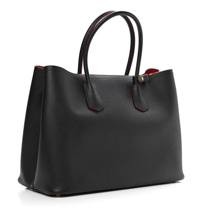 Prada Saffiano Cuir Large Double Bag Black Fuoco 3 of 10