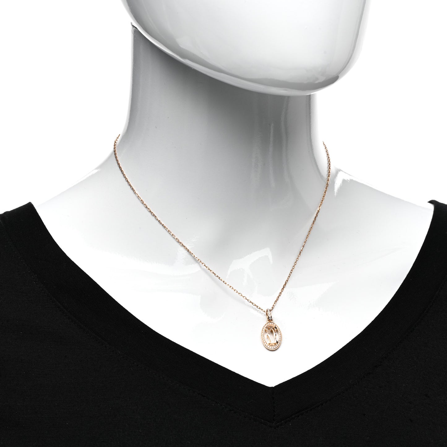 18K Pink Gold Diamond Logo Paved Pendant Necklace