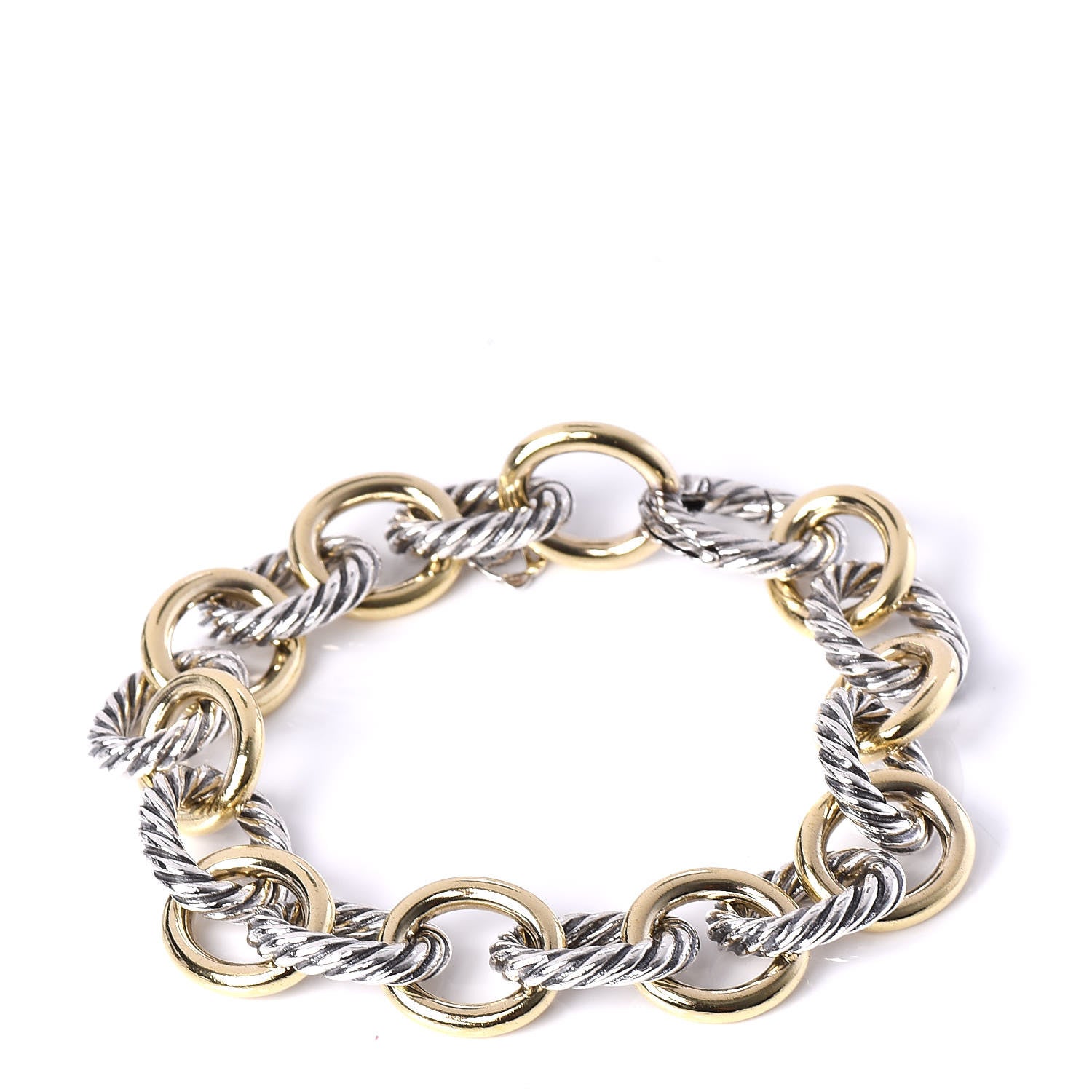 David Yurman Sterling Silver 18K Yellow Gold 12mm Large Oval Link Bracelet 1 of 6