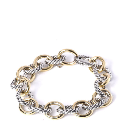 David Yurman Sterling Silver 18K Yellow Gold 12mm Large Oval Link Bracelet 1 of 6