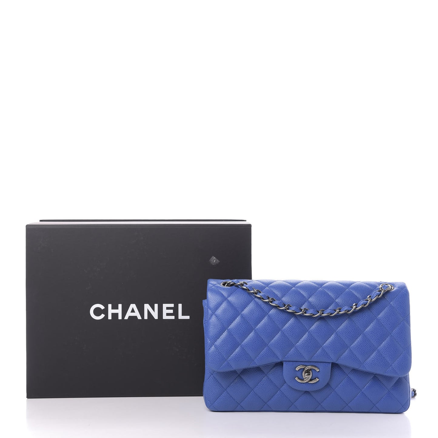 Caviar Quilted Jumbo Double Flap Blue