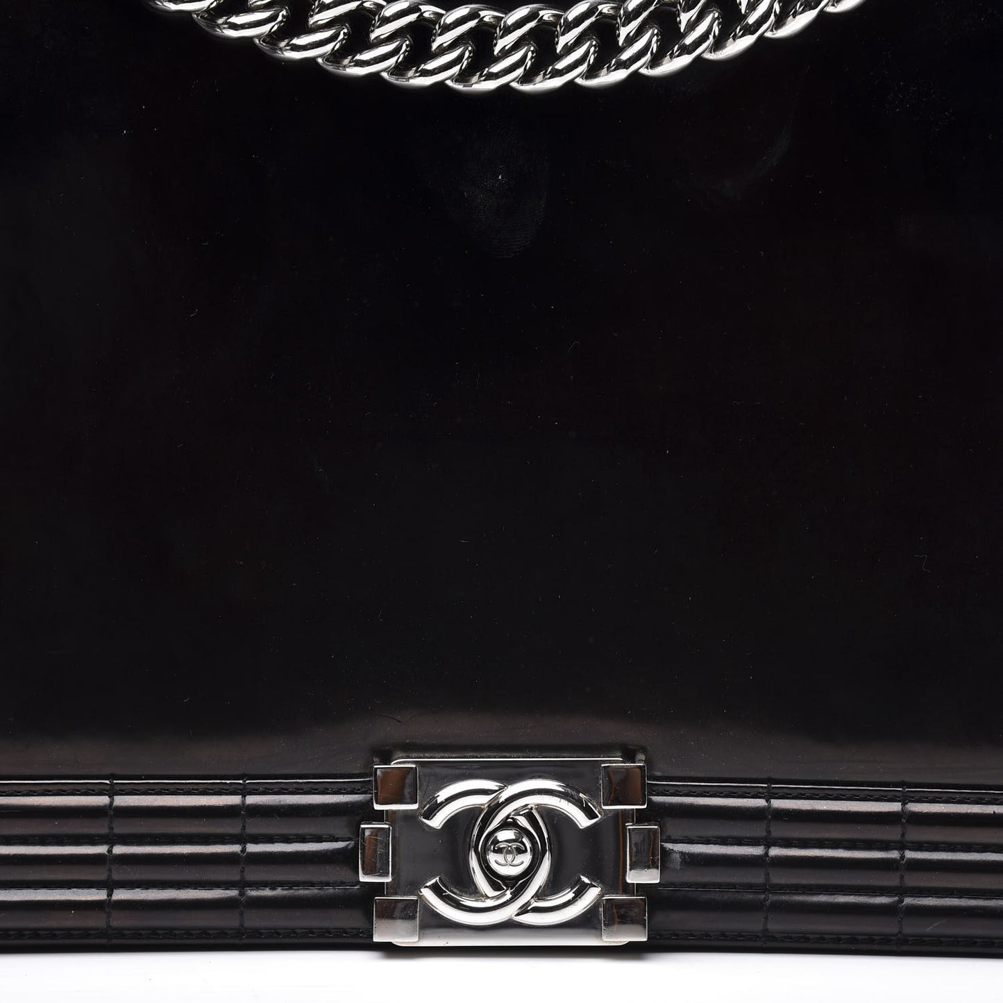 Glazed Calfskin Large Boy Flap Black