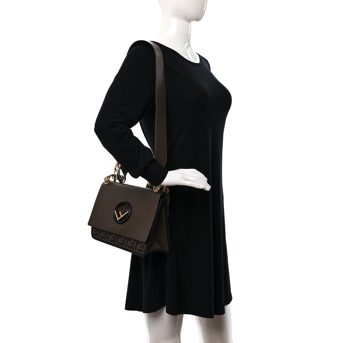 Vitello Century F is Fendi Bi-Color FF 1974 Embossed Kan I Shoulder Bag Maya Black