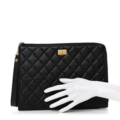 Chanel Aged Calfskin Quilted 2.55 Reissue Pouch With Handle Black 2 of 8