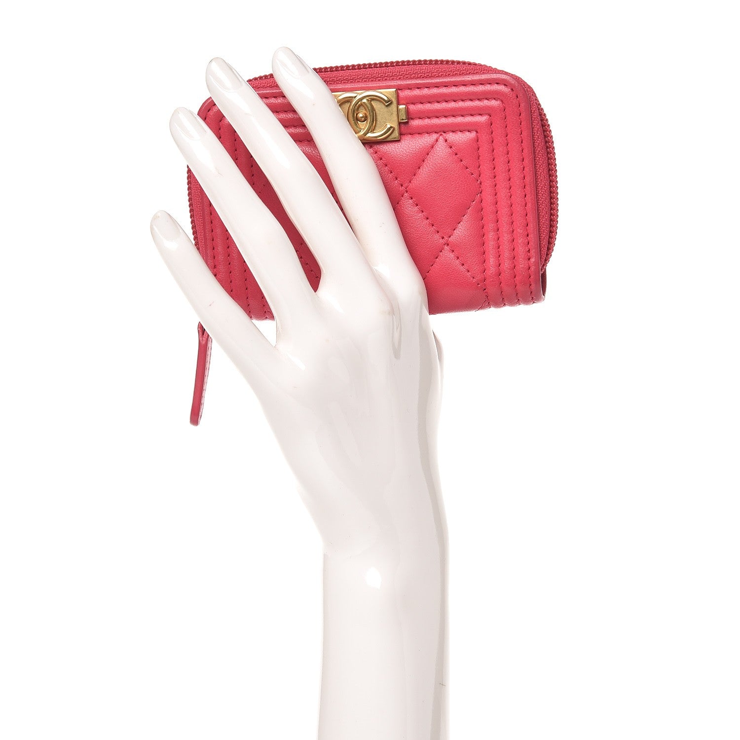 Chanel Lambskin Quilted Boy Zip Around Coin Purse Wallet Fuchsia 2 of 7