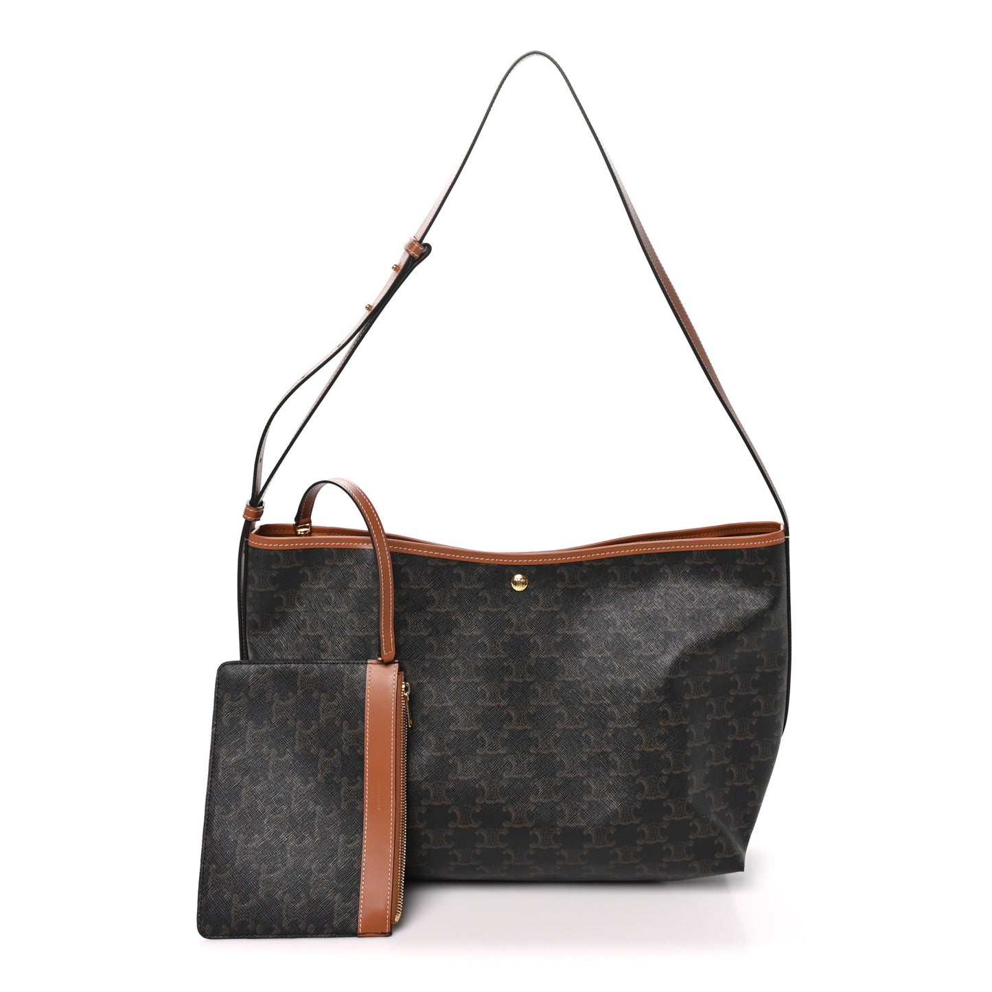 Triomphe Canvas Calfskin Shopper Tote Tan