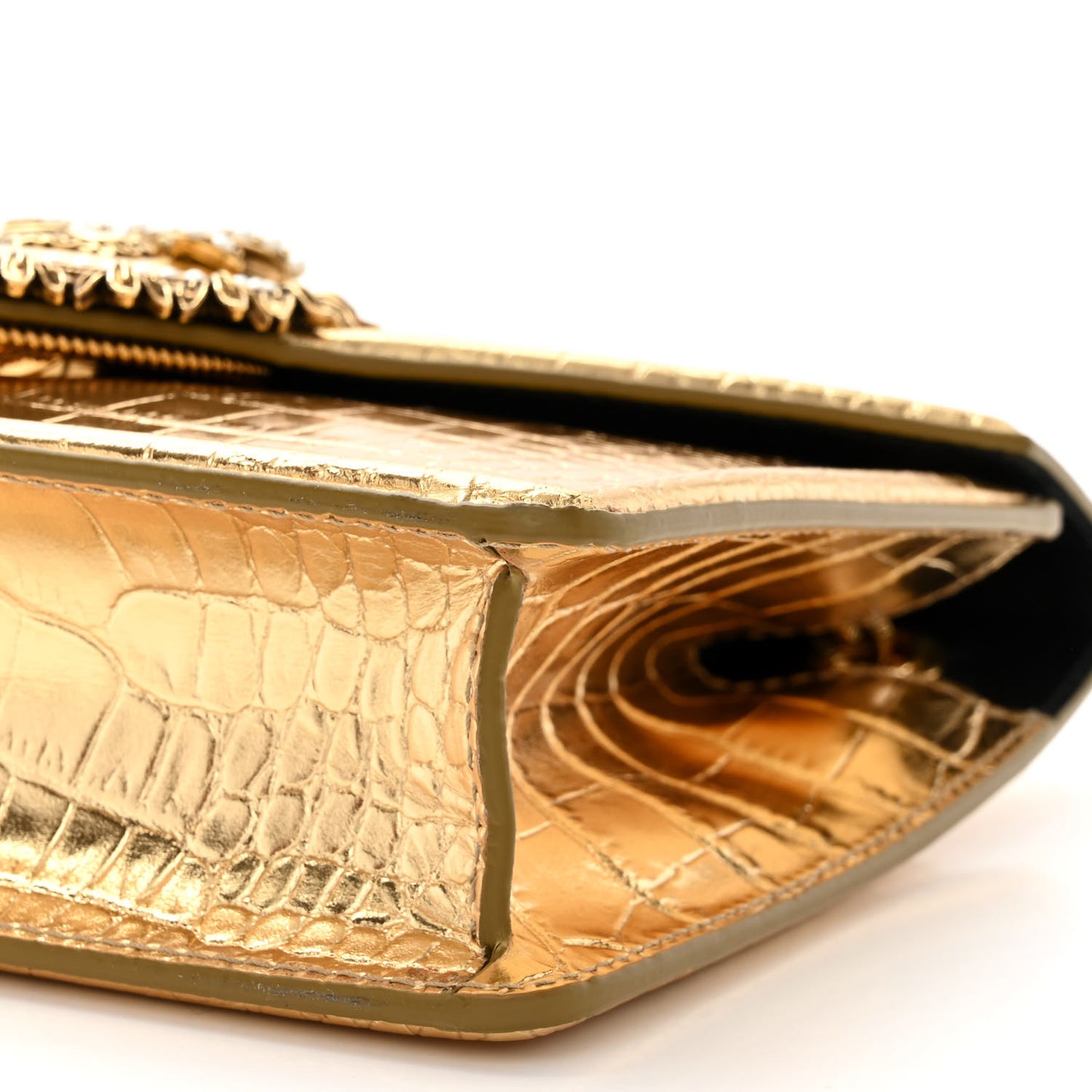Metallic Calfskin Crocodile Embossed Mini Devotion Envelope Bag Gold
