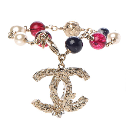 Chanel Pearl Beaded Crystal Leaf Bracelet Red Blue Gold 1 of 5