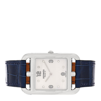 Hermes Stainless Steel Alligator Diamond Mother of Pearl 29mm Cape Cod Quartz Watch Bleu Saphir 2 of 7
