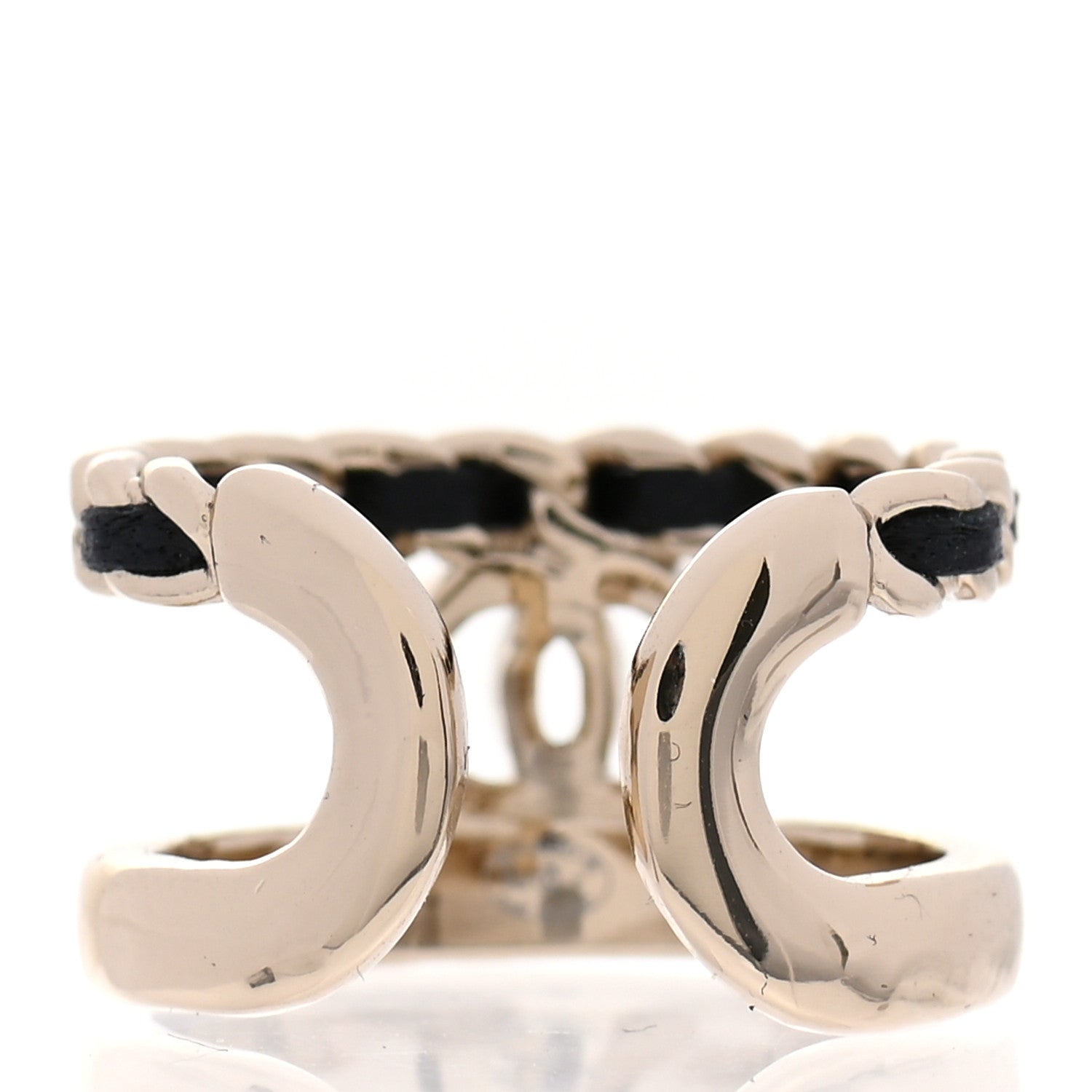 Chanel Metal Lambskin Chain CC Ring 7.25 Gold Black 3 of 5