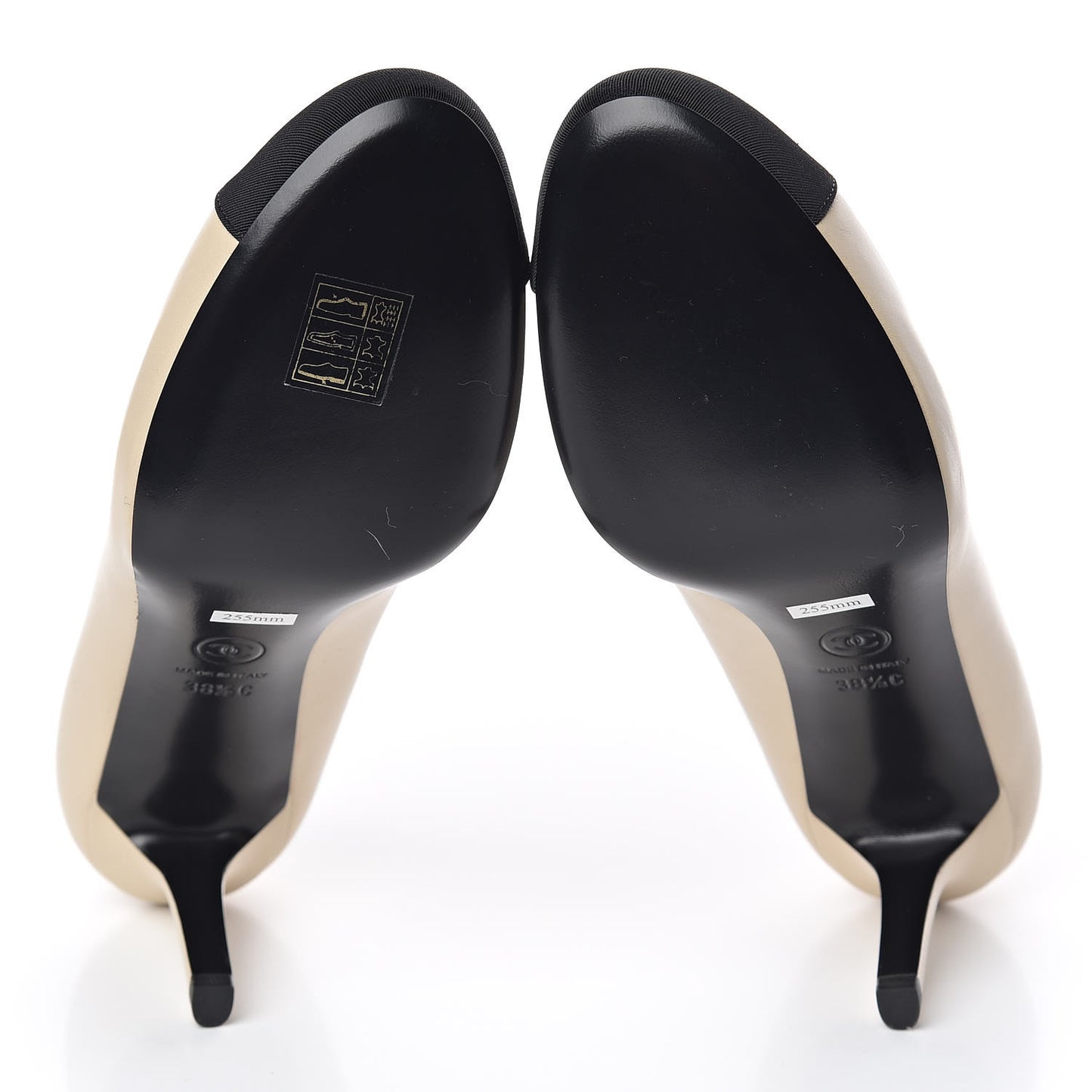 Calfskin Enamel Pearl Grosgrain Cap Toe Camellia Pumps 38.5 Black Beige