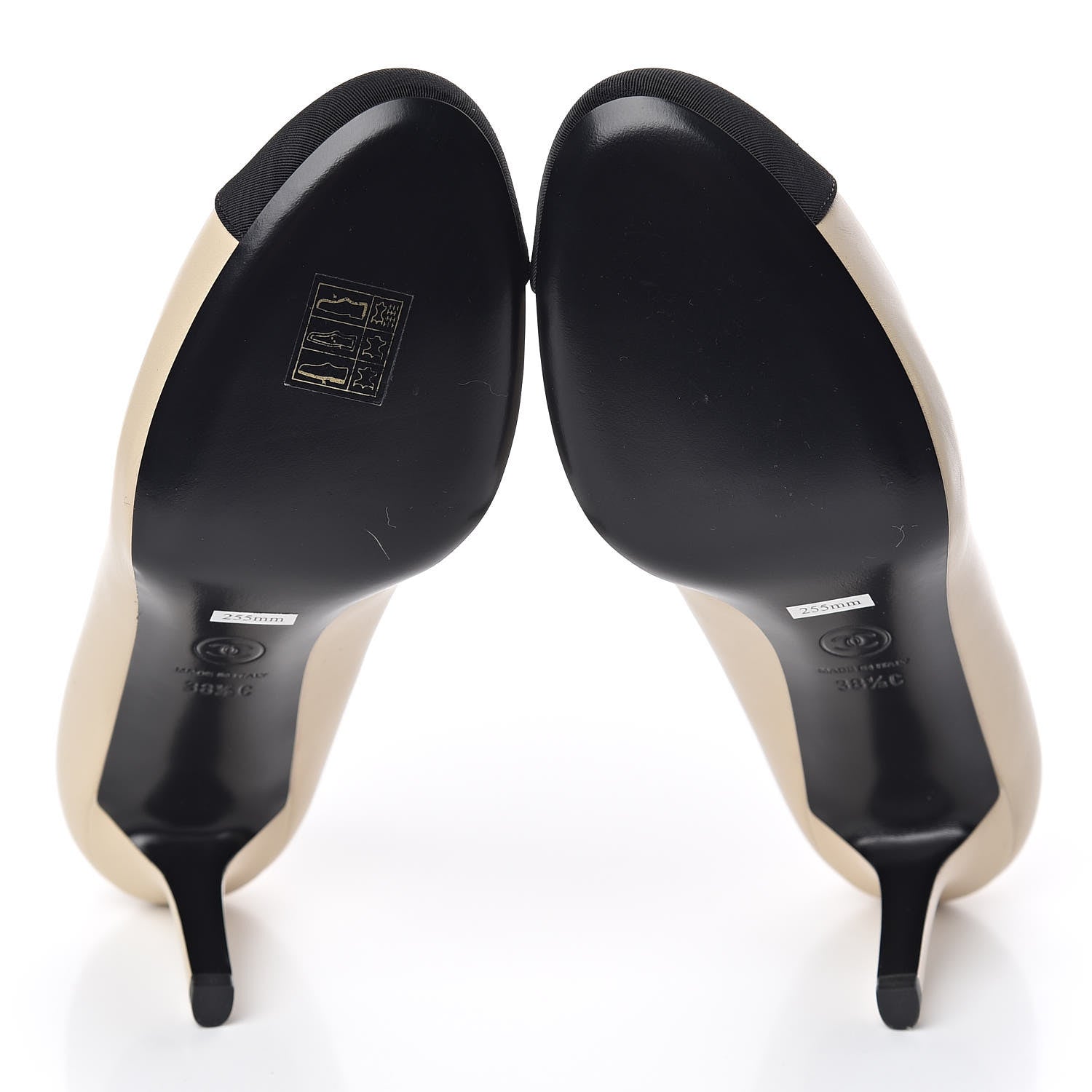 Chanel Calfskin Enamel Pearl Grosgrain Cap Toe Camellia Pumps 38.5 Black Beige 5 of 9