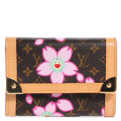 Louis Vuitton Monogram Cherry Blossom Porte-Monnaie Plat Coin Purse Brown 1 of 6