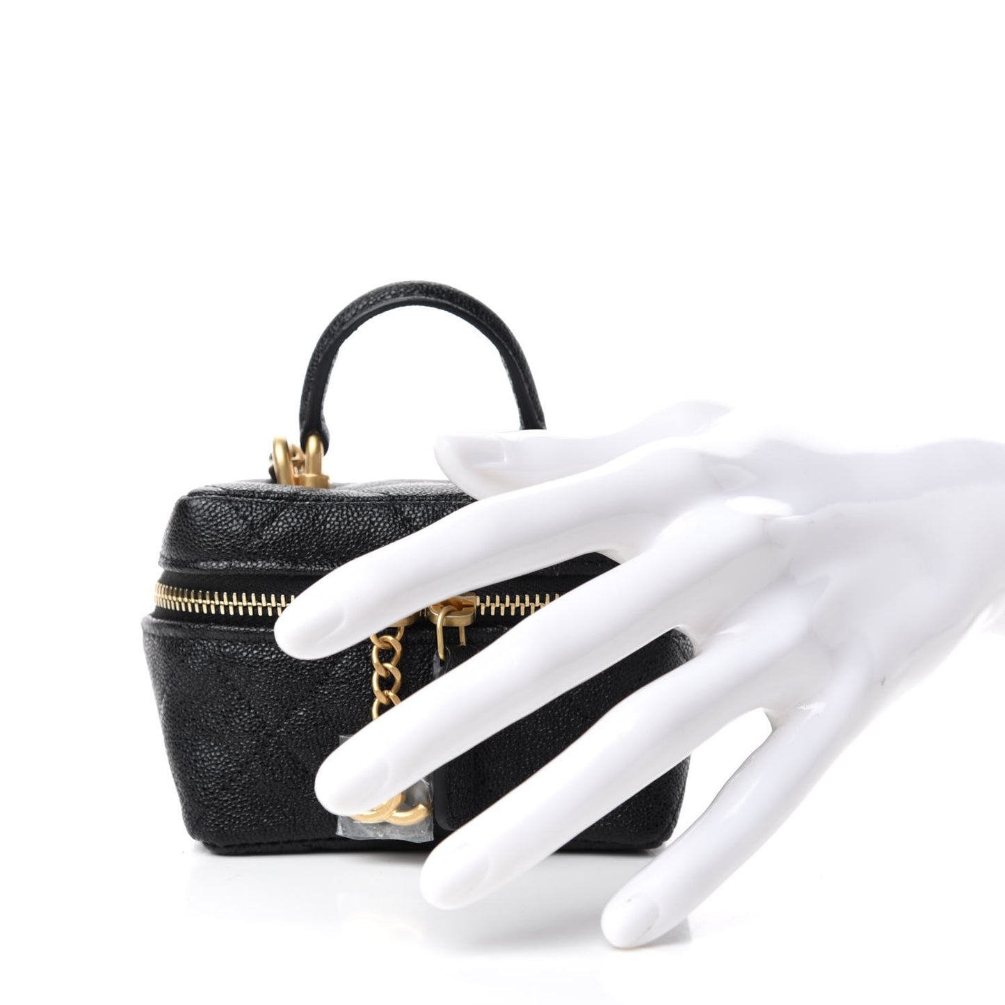 Caviar Quilted Mini Top Handle Vanity With Chain Black