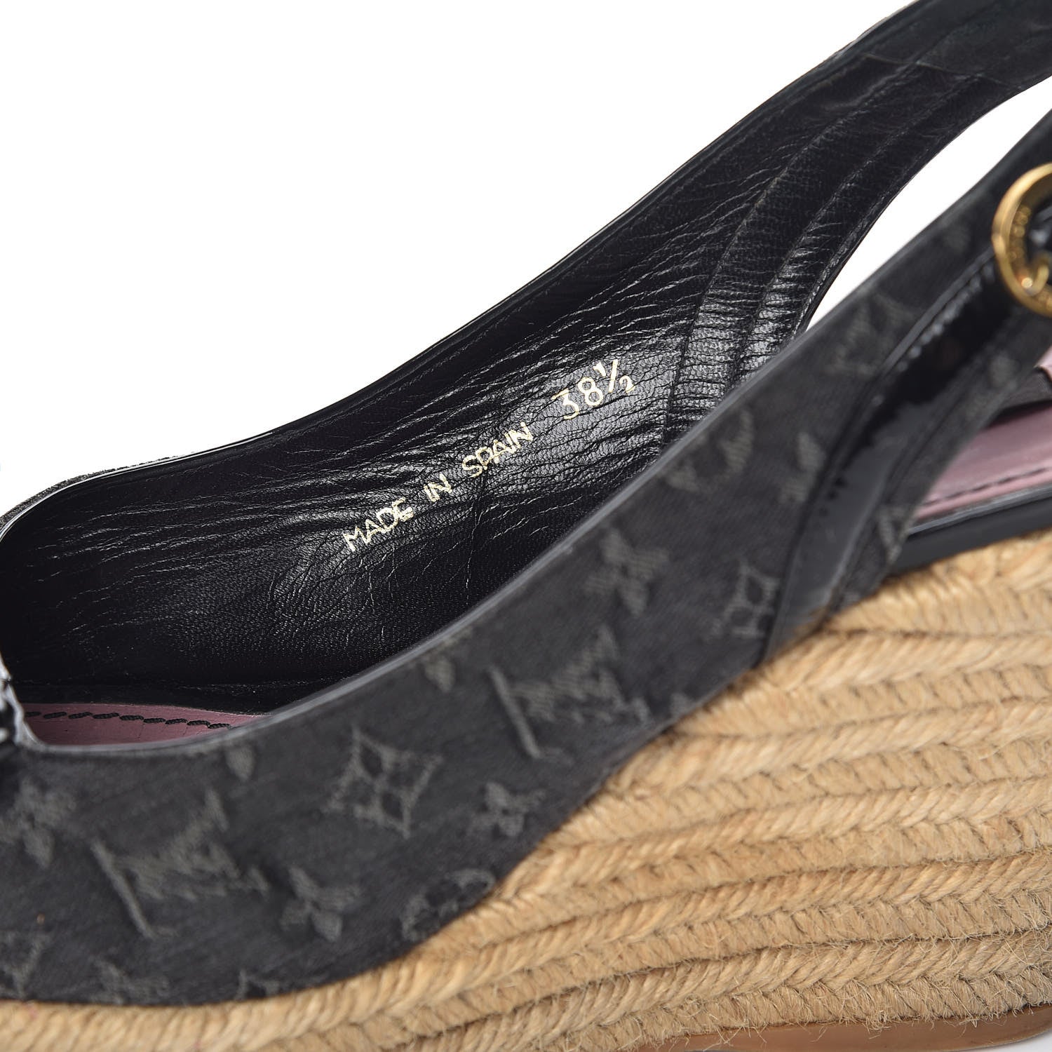 Louis Vuitton Denim Patent Monogram Bow Espadrille Wedges 38.5 Black 9 of 23
