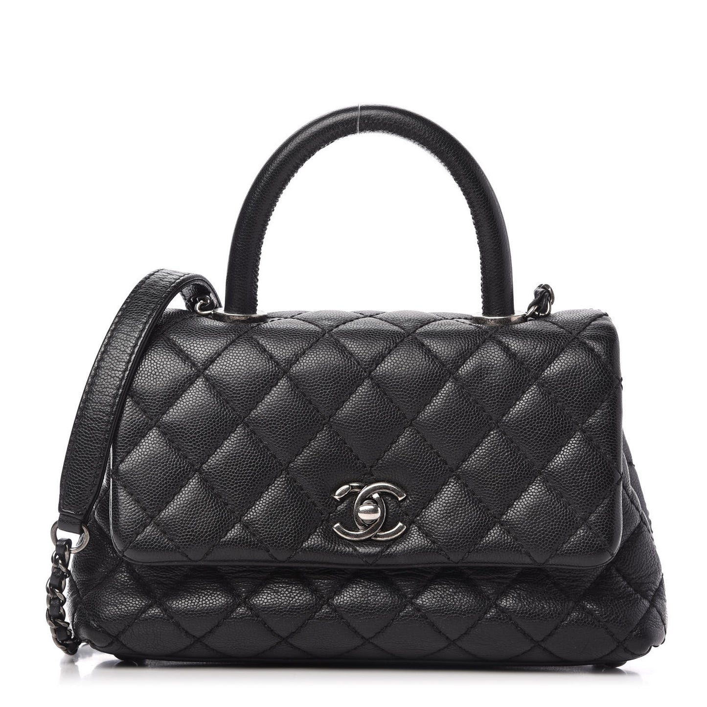Caviar Quilted Mini Coco Handle Flap Black