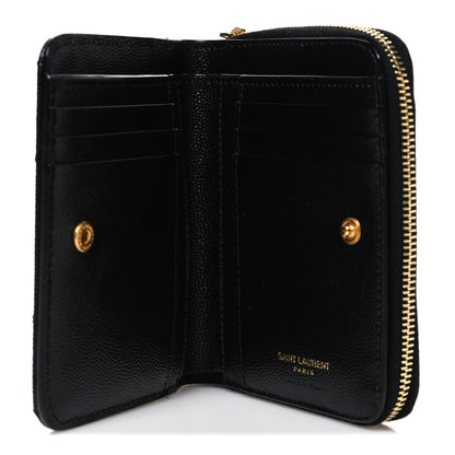 Saint Laurent Grain De Poudre Matelasse Chevron Monogram Compact Zip Around Wallet Black 5 of 8