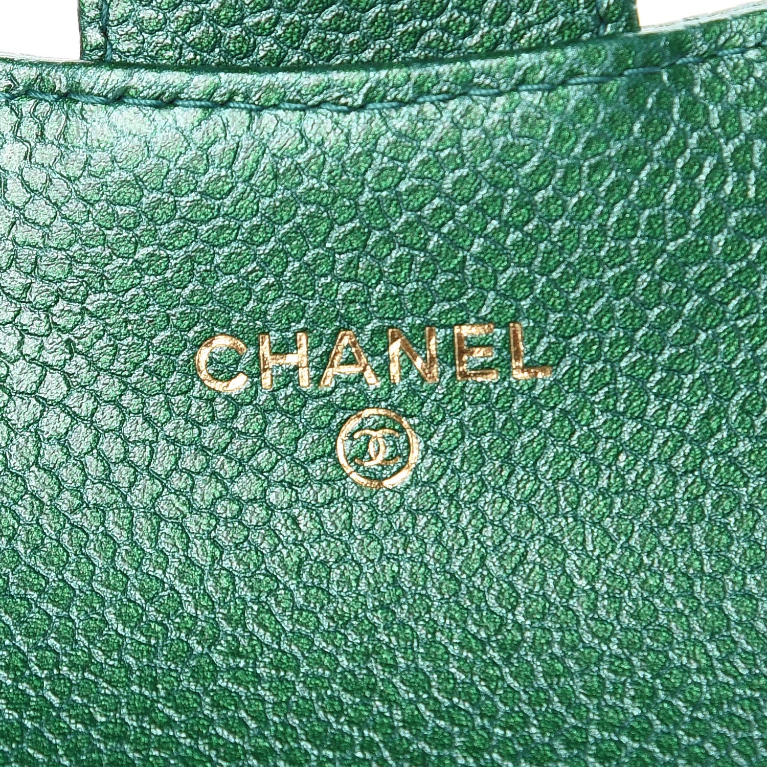 Chanel Metallic Caviar Quilted Card Holder Wallet Green 5 of 9