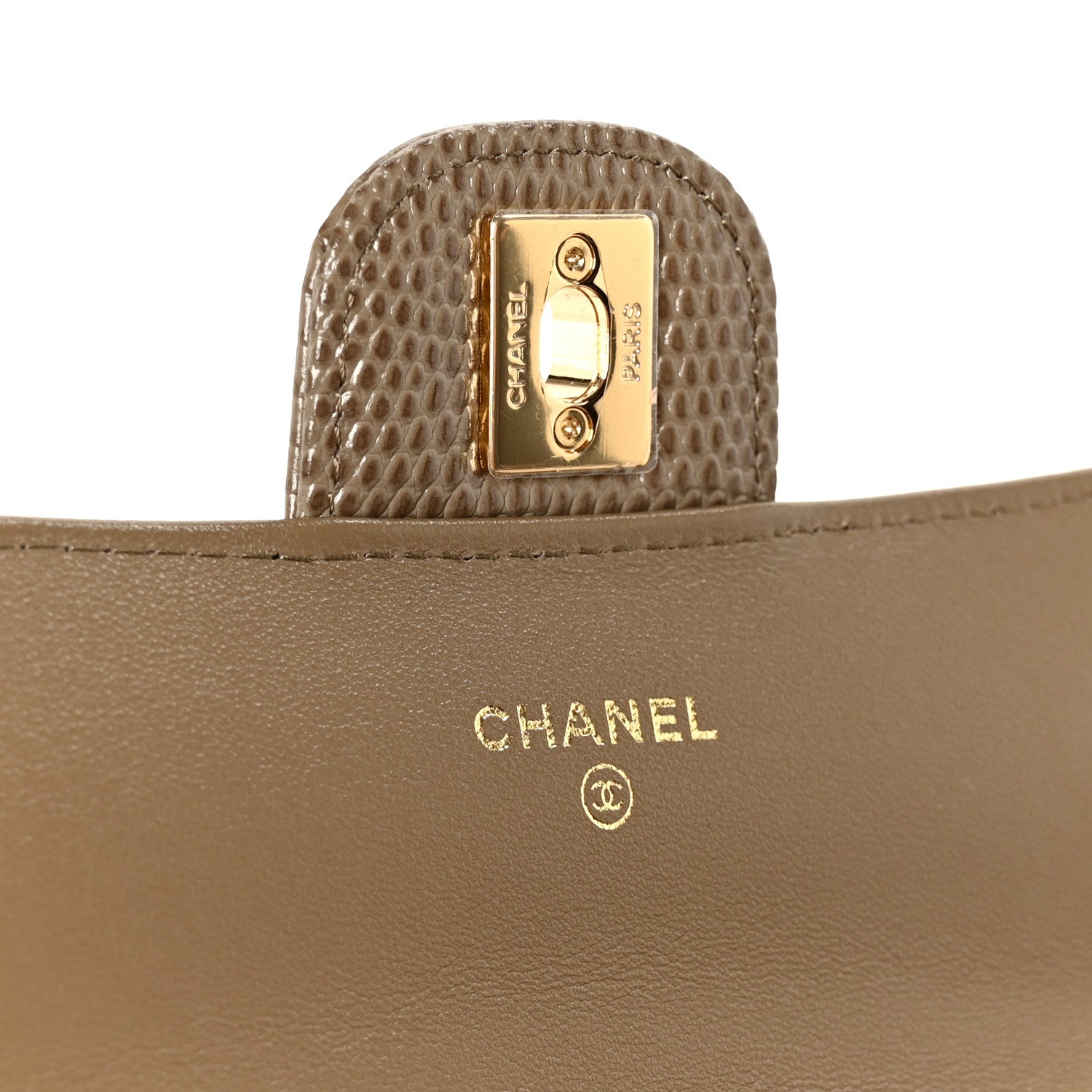 Chanel Calfskin Lizard Embossed Clutch With Chain Dark Khaki Dark Khaki 7 of 12