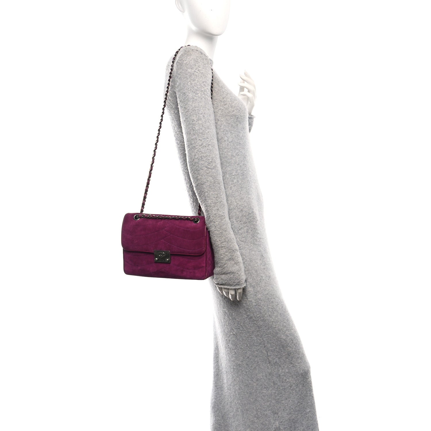 Chanel Suede Lambskin Scallop Quilted Medium Pagoda Flap Purple 2 of 12
