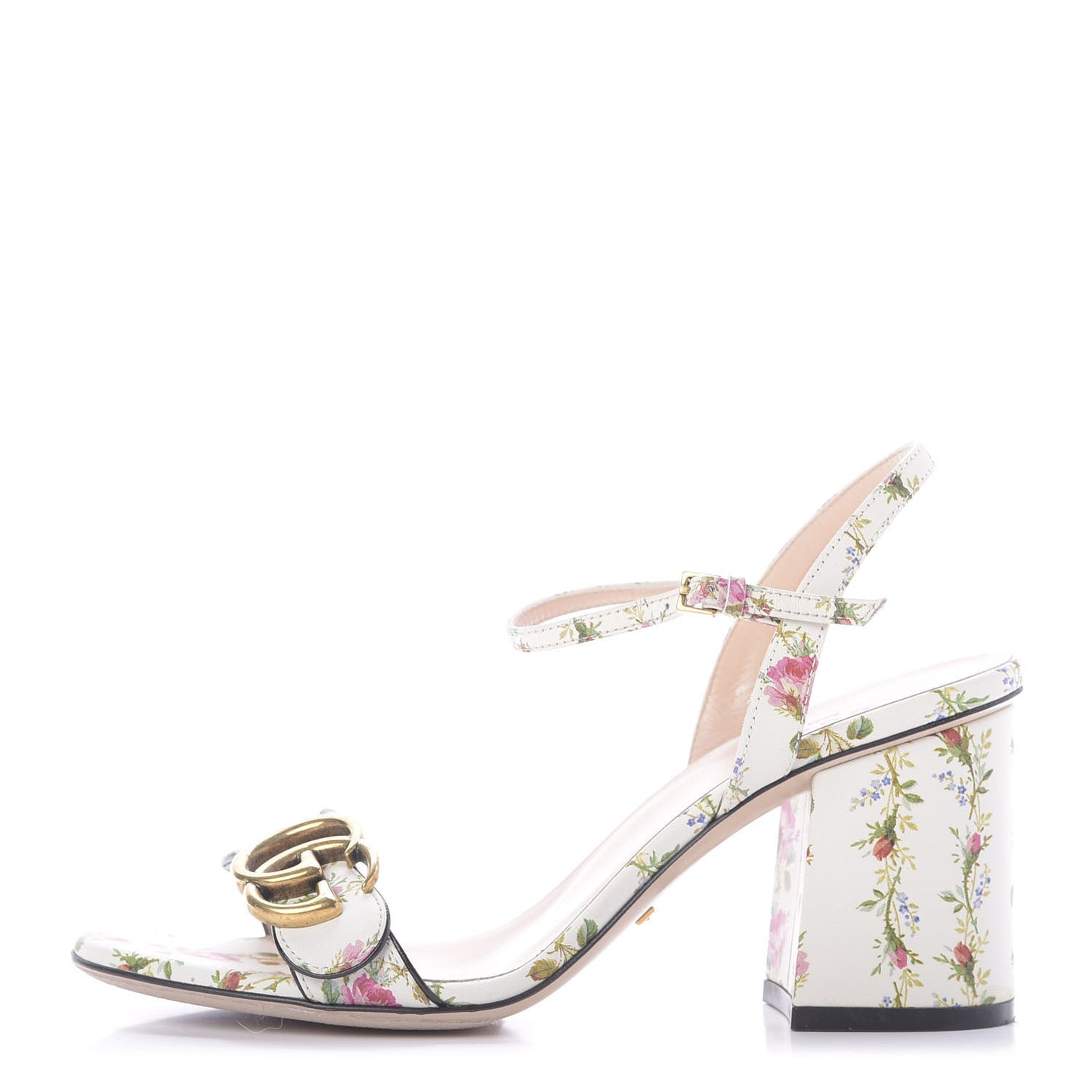 Calfskin Rose Print GG Marmont Ankle Wrap 75mm Sandals 36 Multicolor