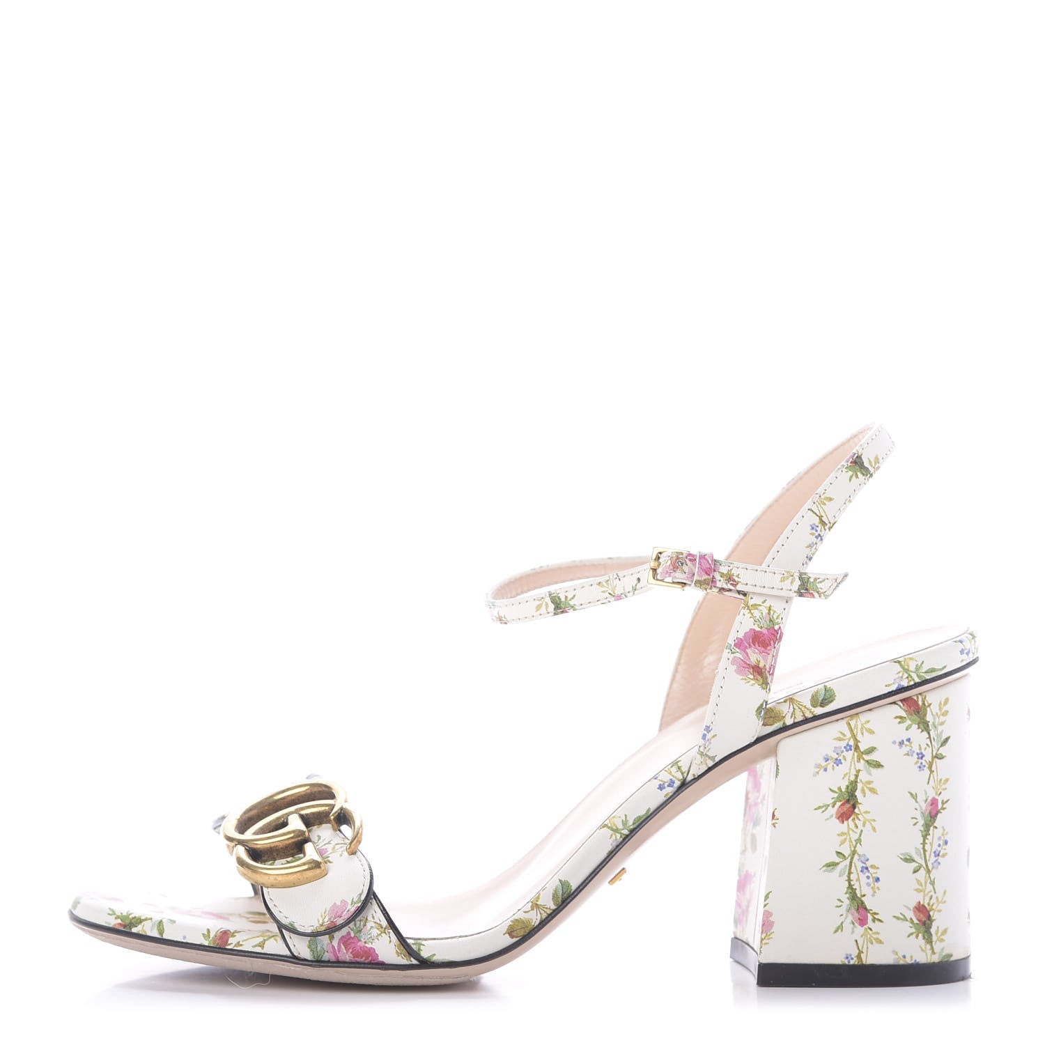 Gucci Calfskin Rose Print GG Marmont Ankle Wrap 75mm Sandals 36 Multicolor 1 of 10
