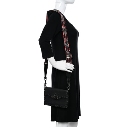 Valentino Garavani Calfskin Small Guitar Strap Rockstud Rolling Shoulder Flap Bag Black 2 of 13