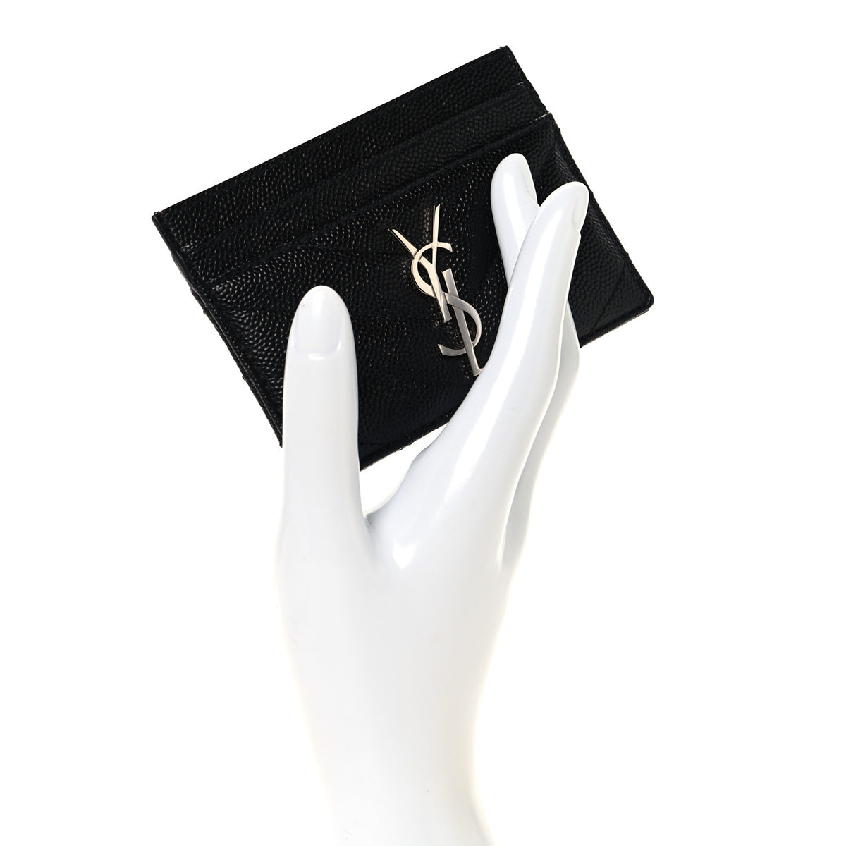 Saint Laurent Grain De Poudre Matelasse Chevron Monogram Credit Card Case Black 2 of 8
