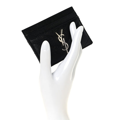Saint Laurent Grain De Poudre Matelasse Chevron Monogram Credit Card Case Black 2 of 8