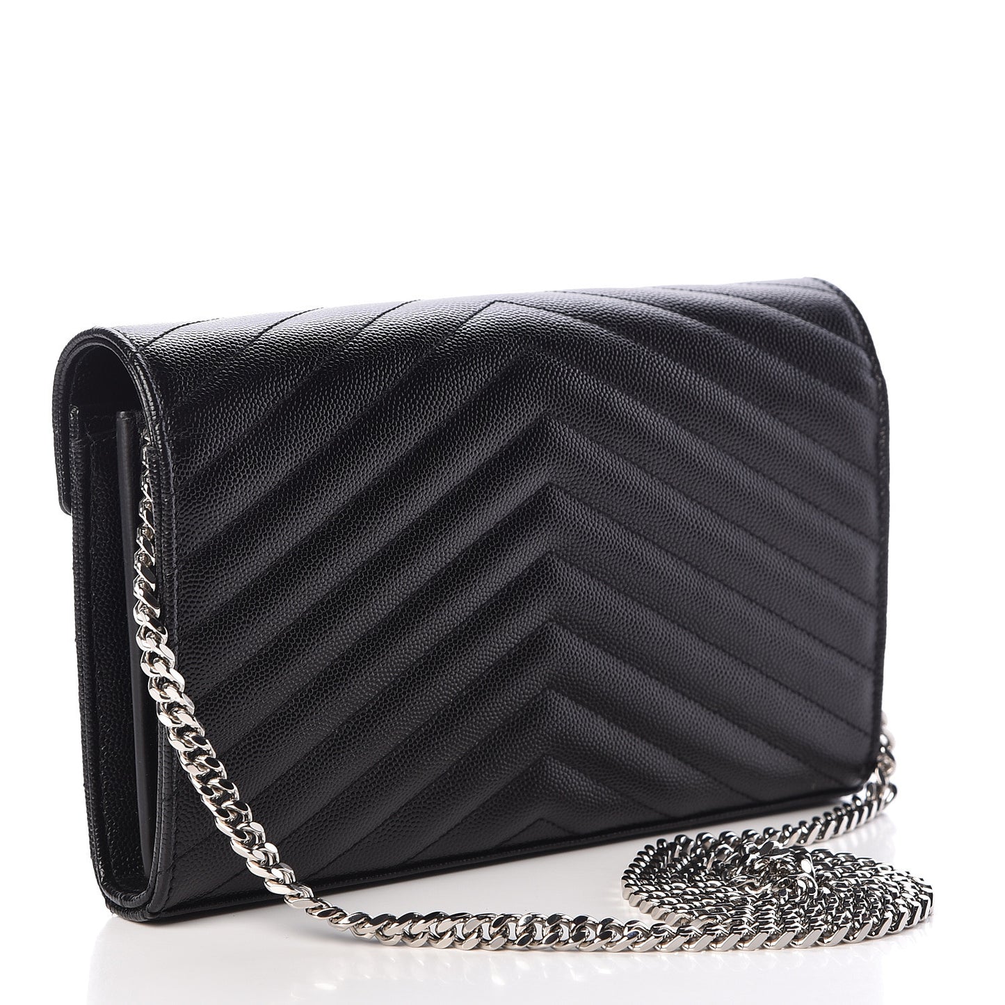 Grain De Poudre Matelasse Chevron Monogram Chain Wallet Black
