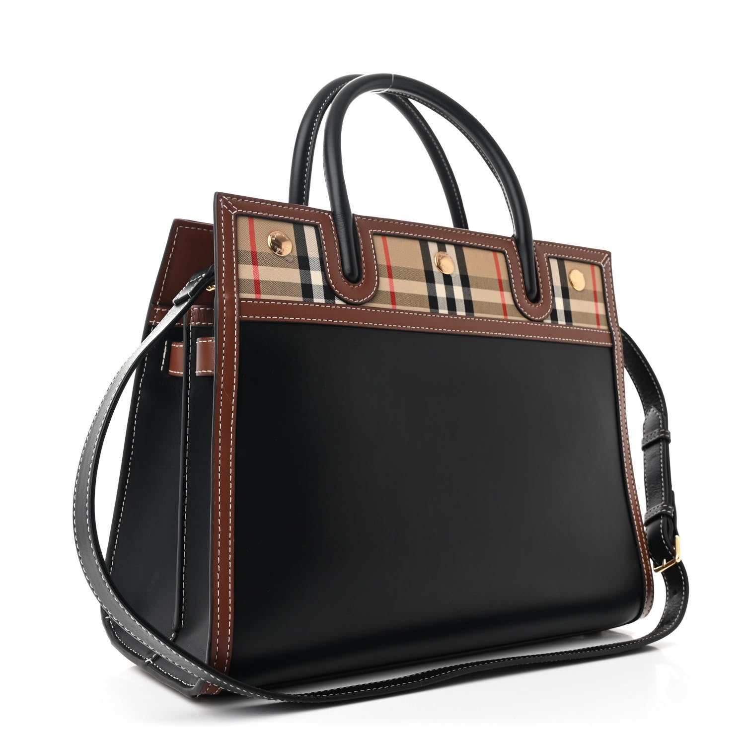 Burberry Calfskin Vintage Check Small Two Handle Title Bag Black 3 of 11