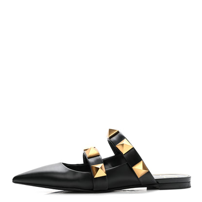 Valentino Garavani Calfskin Roman Stud Flat Mules 36 Black 1 of 10