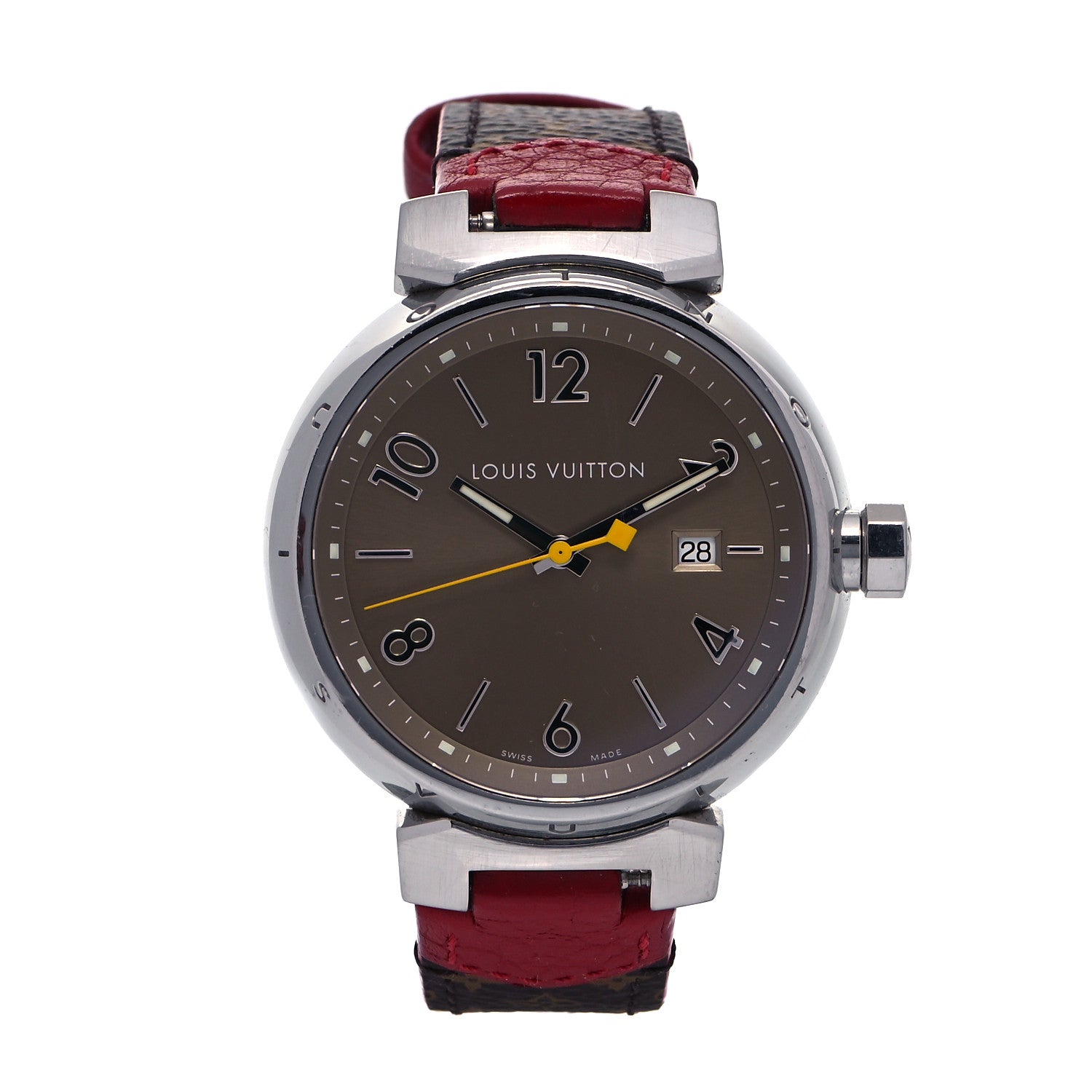Louis Vuitton Stainless Steel Monogram 39mm Tambour Quartz Watch Brown 1 of 6