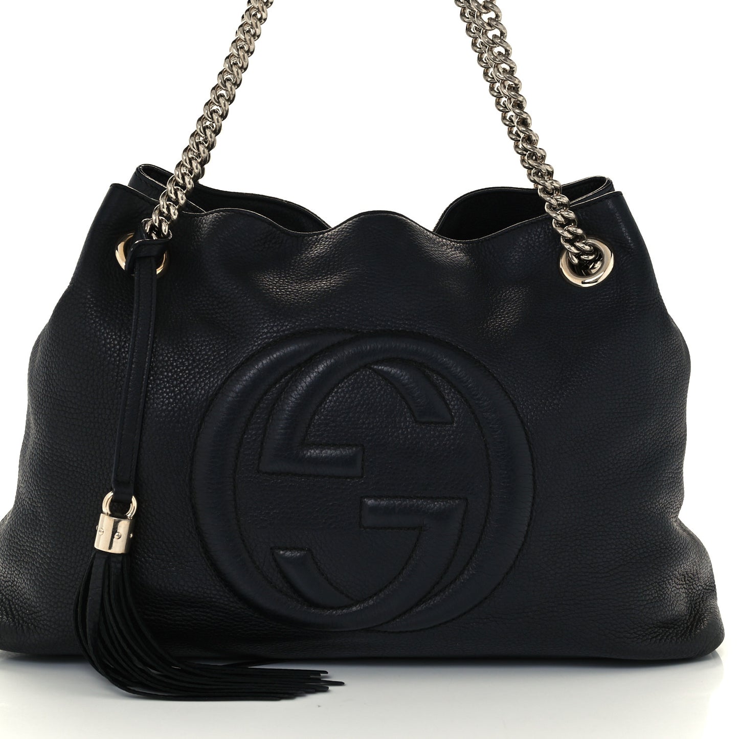 Pebbled Calfskin Medium Soho Chain Shoulder Bag Black