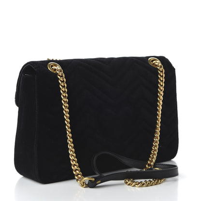Gucci Velvet Matelasse Loved Embroidered Medium GG Marmont Shoulder Bag Black 3 of 10