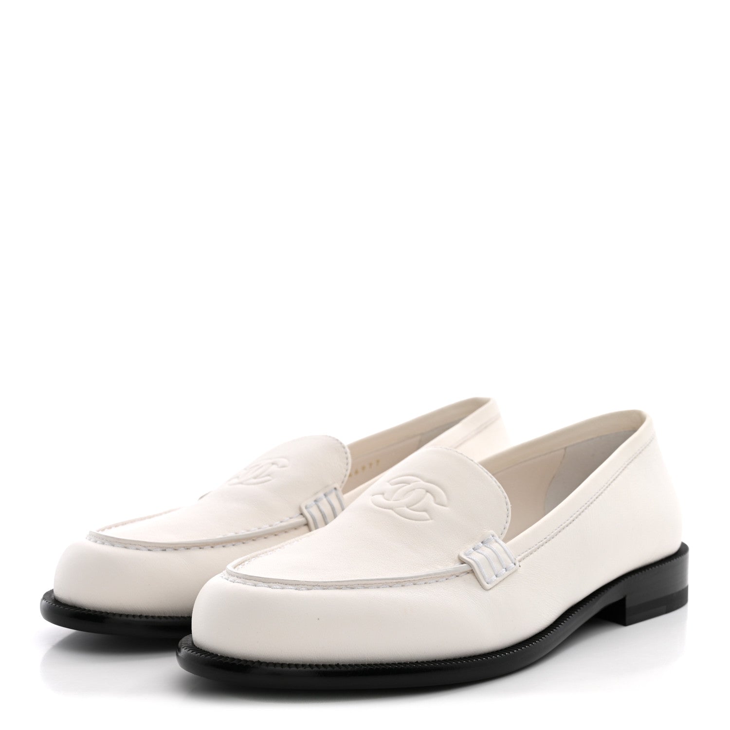 Chanel Lambskin CC Mocassin Loafers 38.5 White 4 of 10