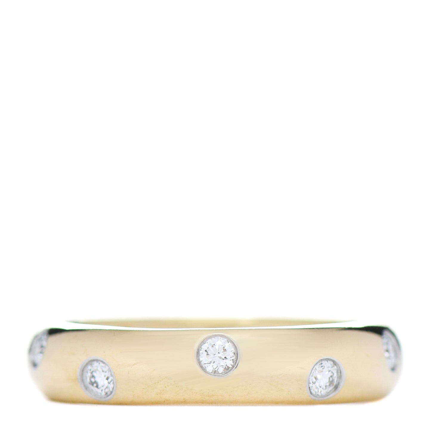 18K Yellow Gold Platinum Diamond 4mm Etoile Band Ring 48 4.5