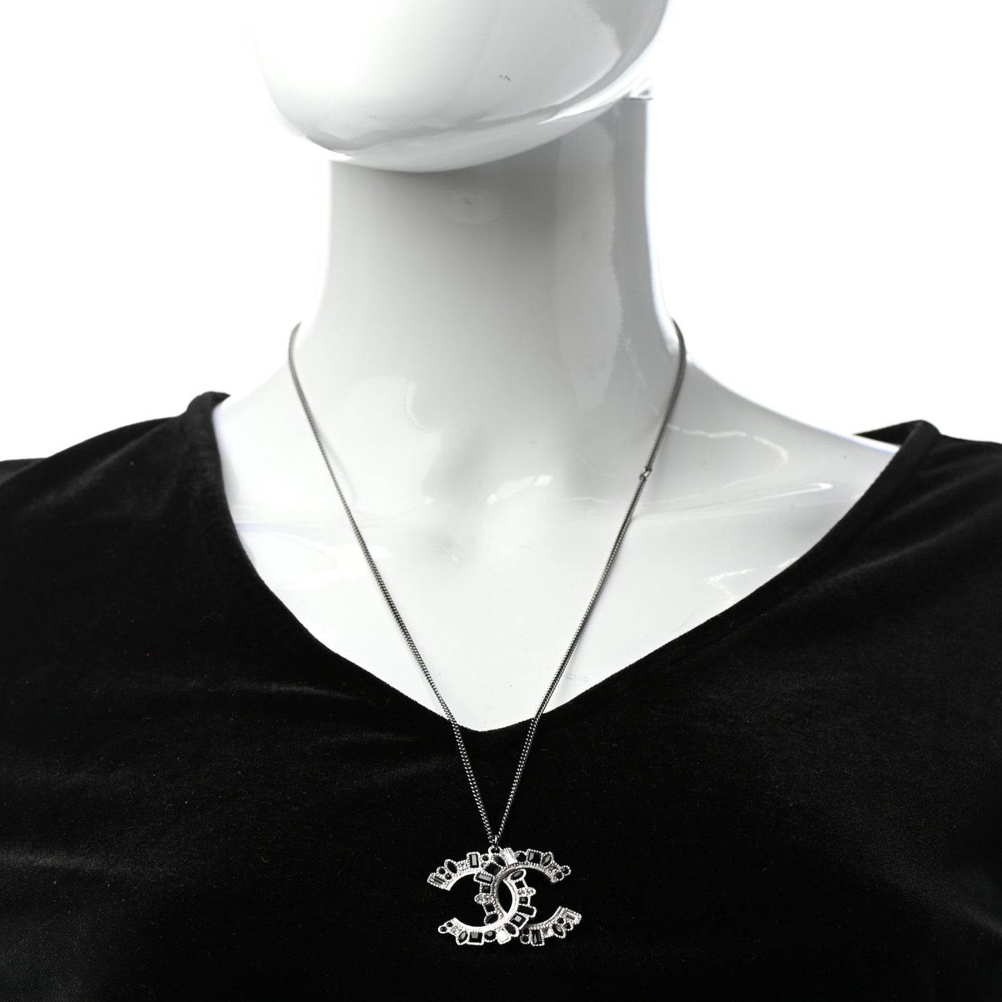 Baguette Crystal CC Necklace Silver Black