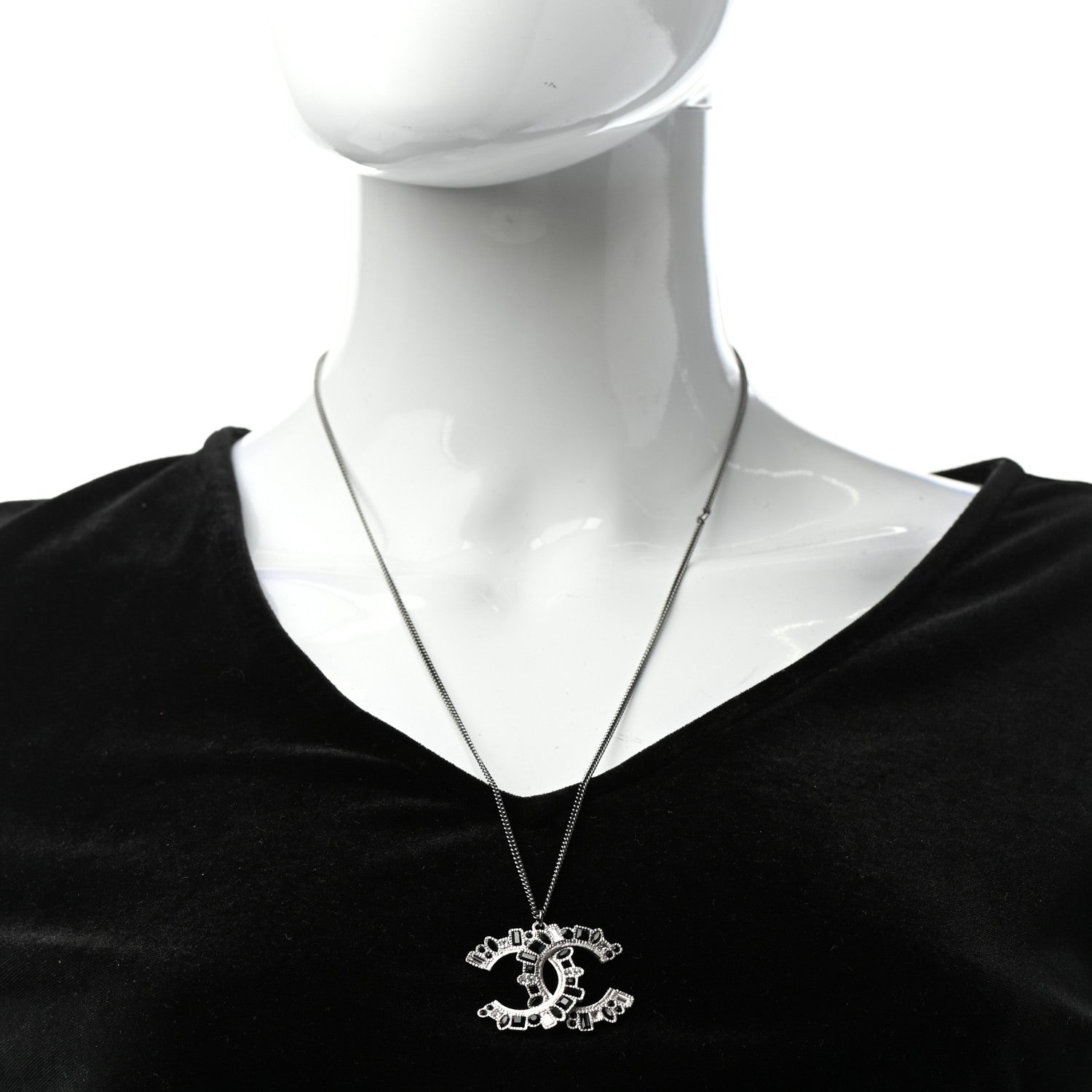 Chanel Baguette Crystal CC Necklace Silver Black 3 of 7