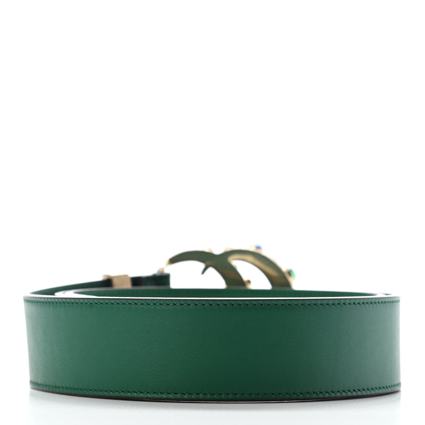 Calfskin Ceramic Glass Double G 40mm Belt 100 40 Emerald Multicolor
