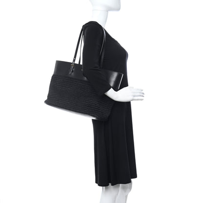 Saint Laurent Calfskin Raffia Medium Shopper Tote Black 2 of 10