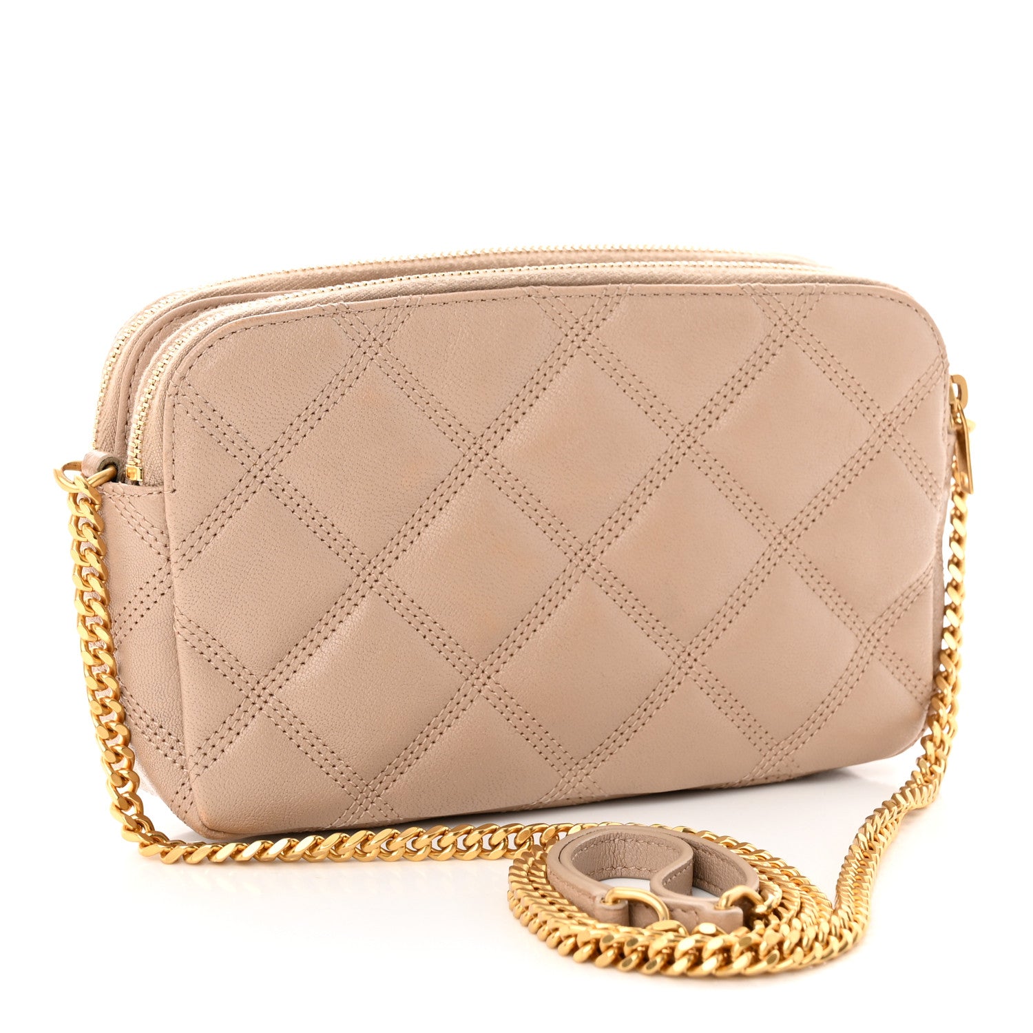 Saint Laurent Grained Lambskin Quilted Mini Becky Double Zip Bag Natural Tan 3 of 18
