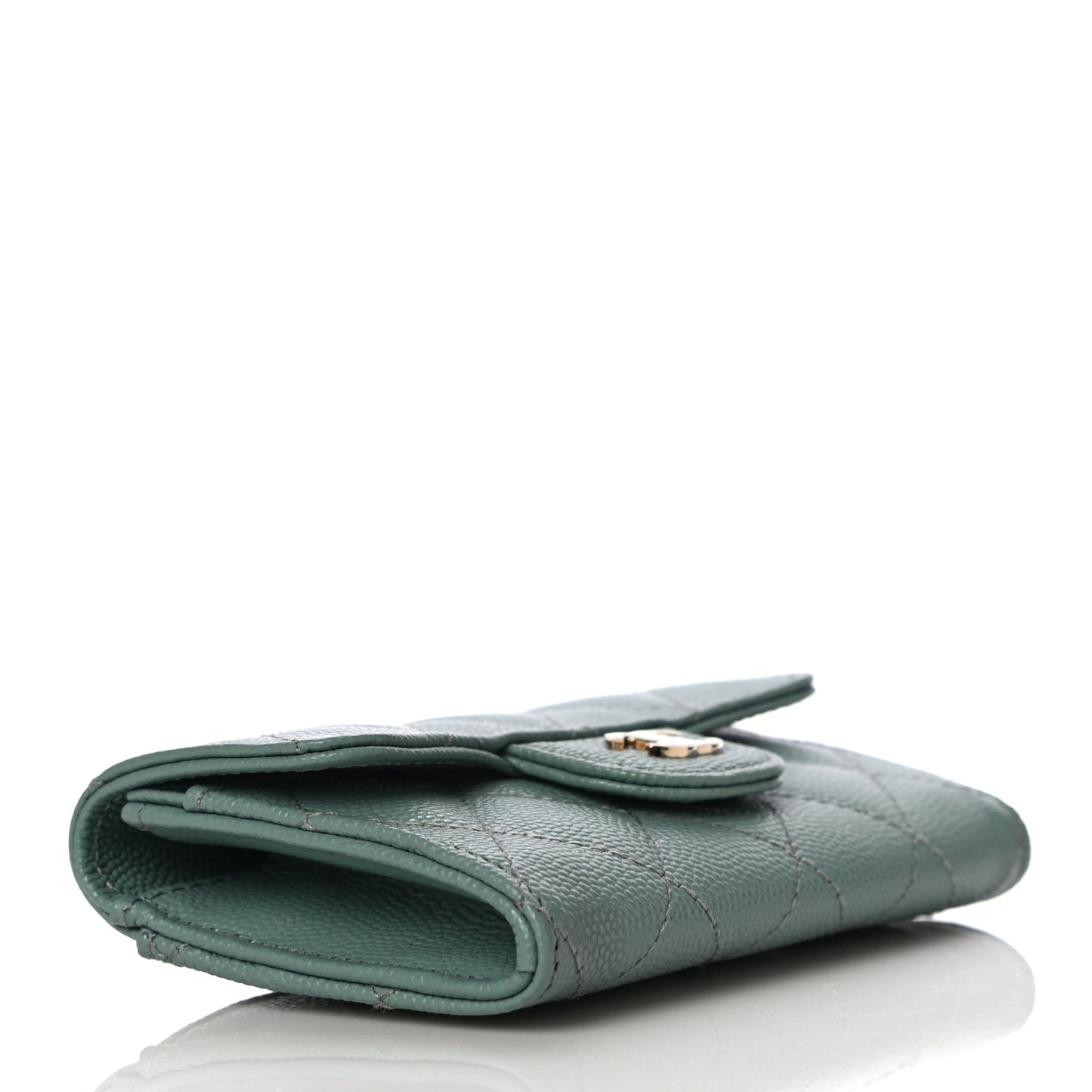 Caviar Quilted Flap Card Holder Wallet Green