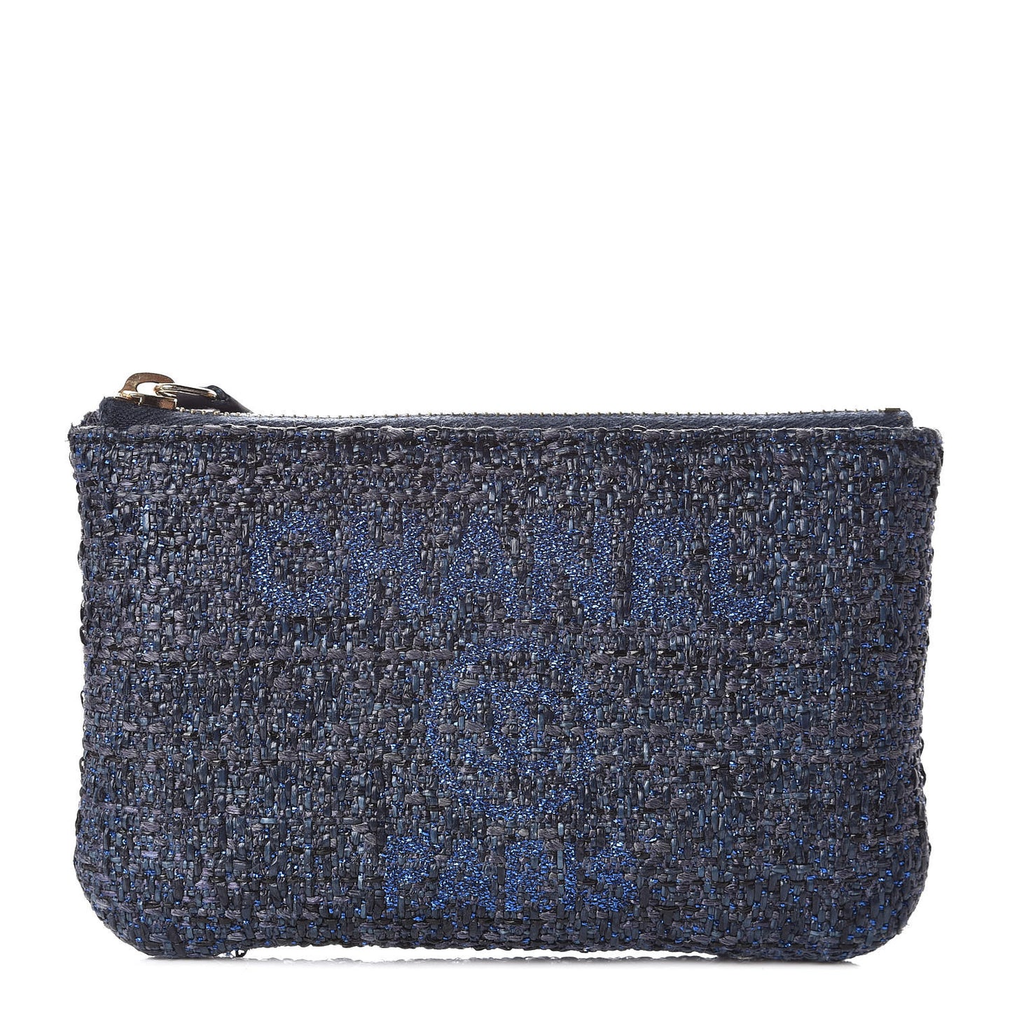 Woven Straw Raffia Deauville Cosmetic Pouch Blue