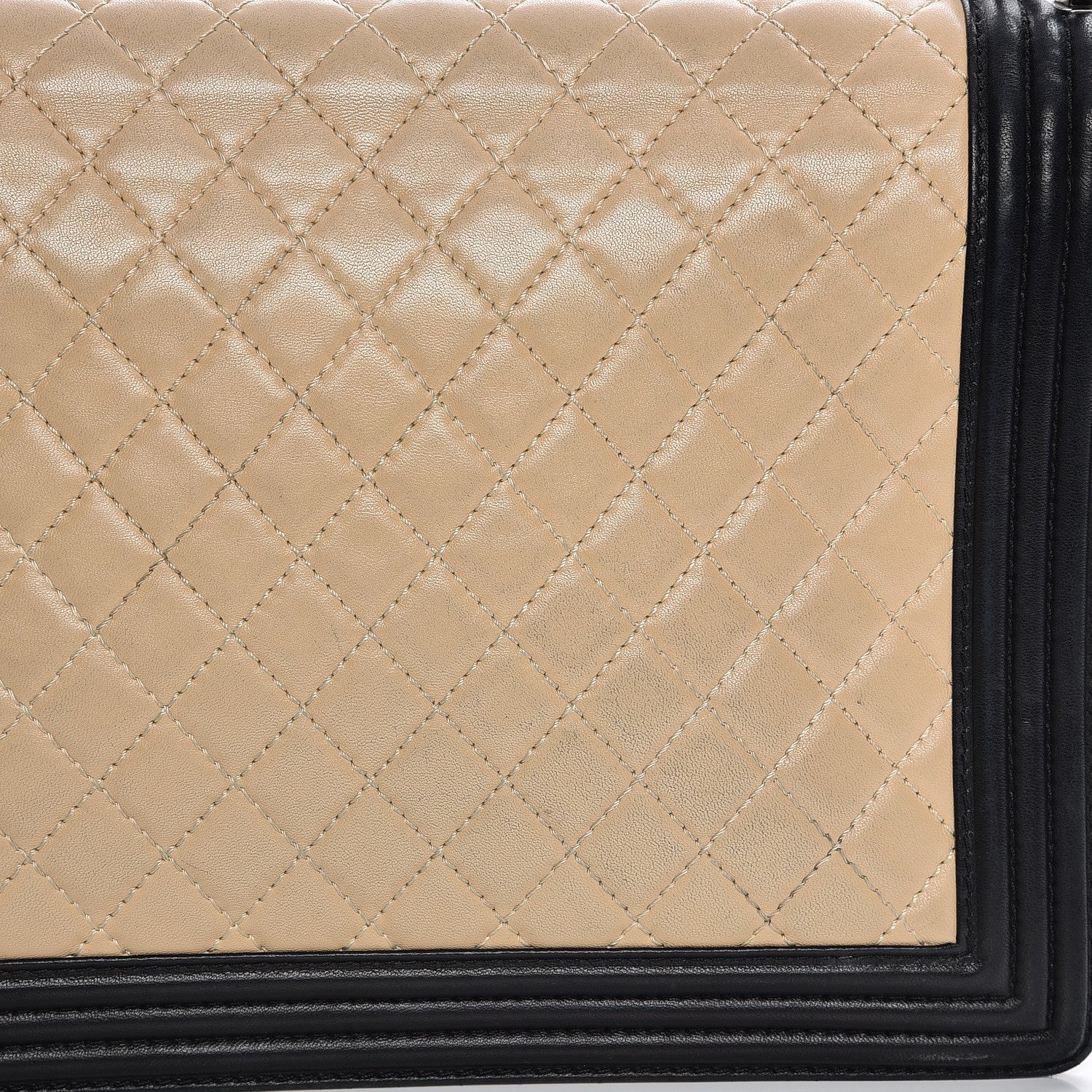 Chanel Lambskin Quilted Large Boy Flap Beige Black 19 of 20