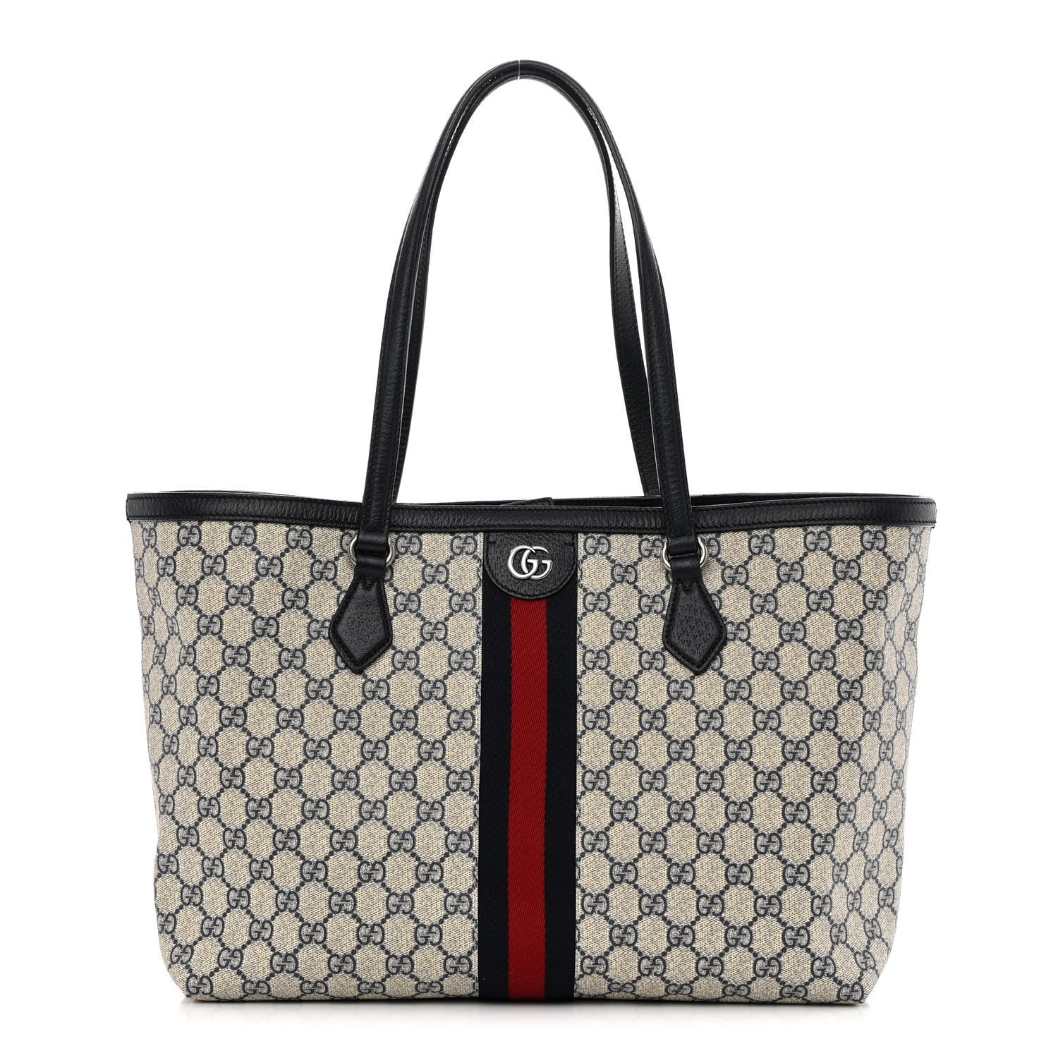 Gucci GG Supreme Monogram Textured Calfskin Web Medium Ophidia Shopping Tote Beige Blue 1 of 13