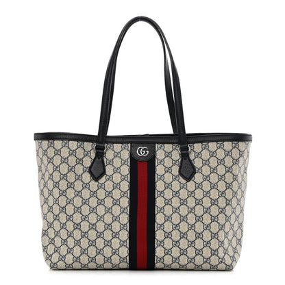 Gucci GG Supreme Monogram Textured Calfskin Web Medium Ophidia Shopping Tote Beige Blue 1 of 13