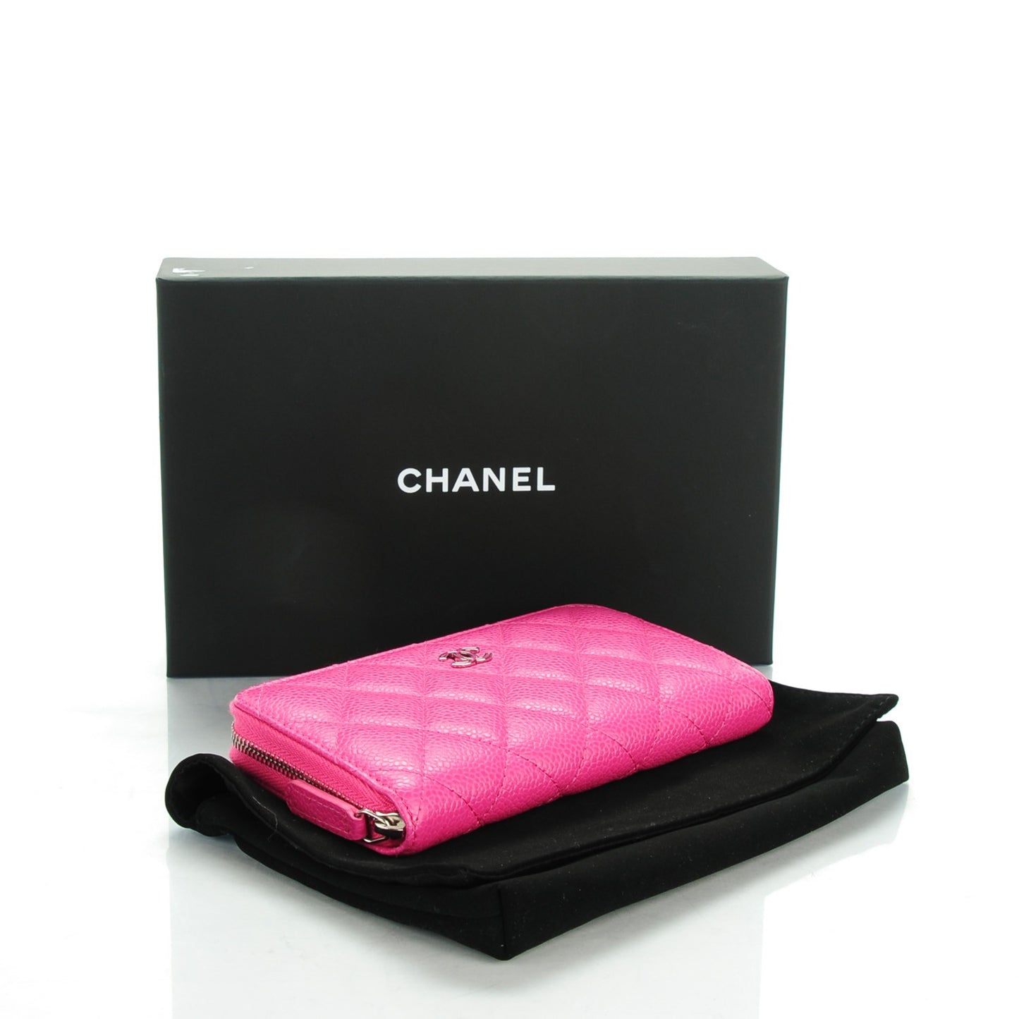 Caviar Quilted Small Zip Around Wallet Pink