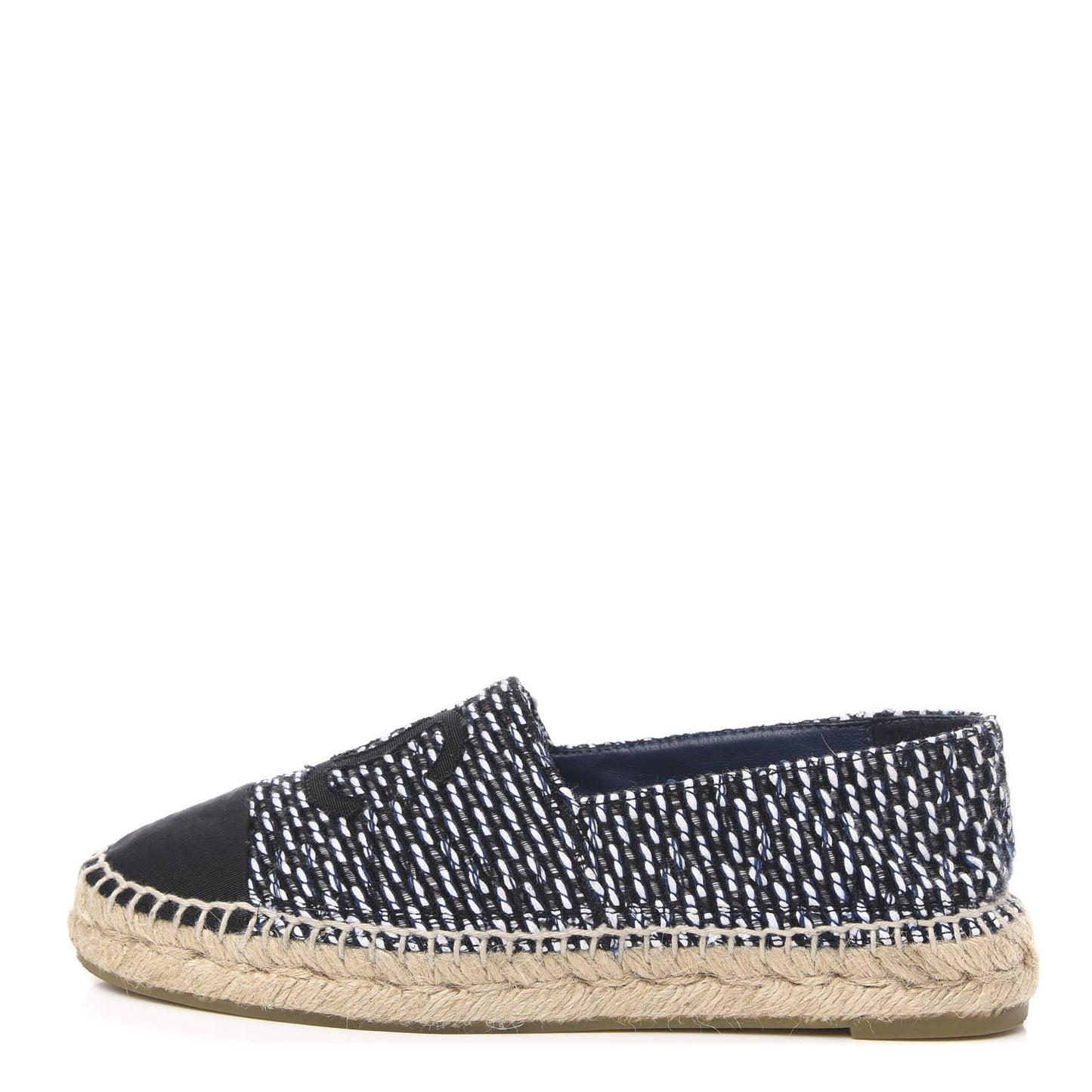 Tweed Grosgrain CC Espadrilles 37 Black Navy White